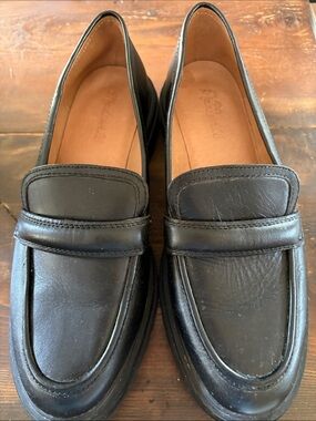 a new day Black Leather Penny Loafers for Men